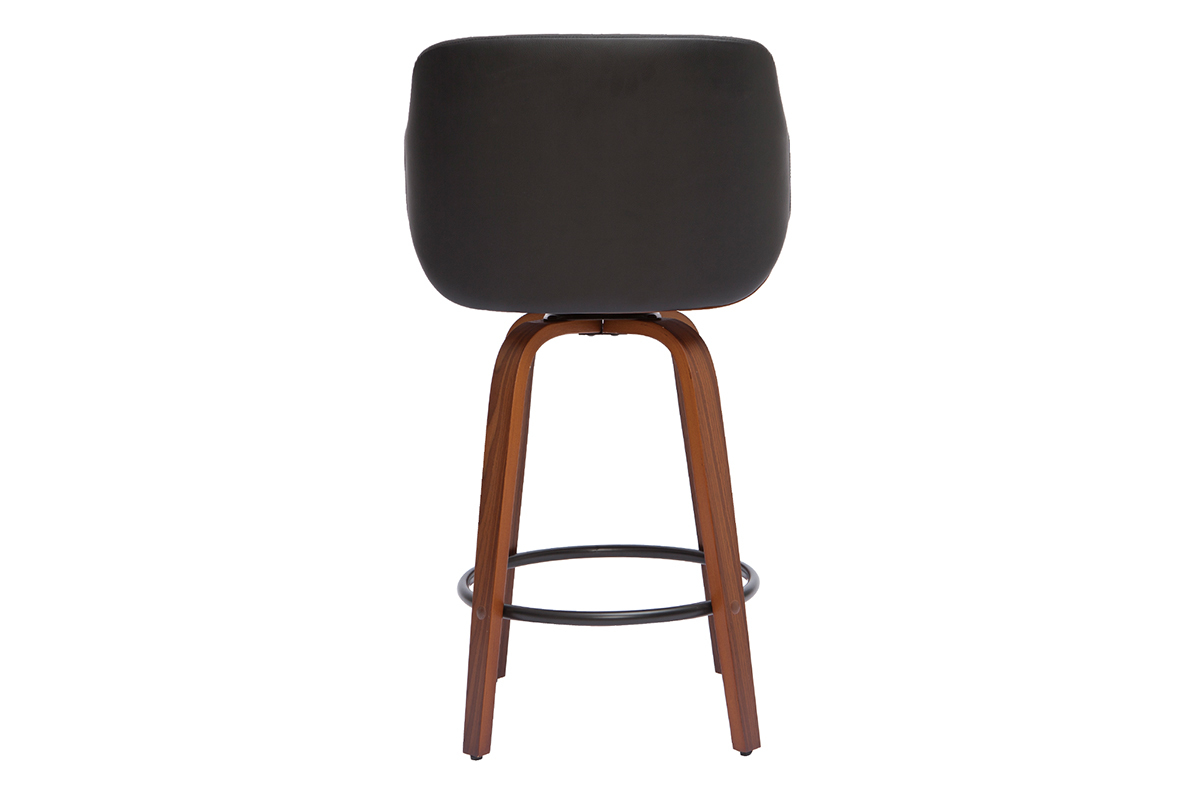 Tabouret de bar design pivotant 360 noir et bois fonc H65 cm LUCIEN