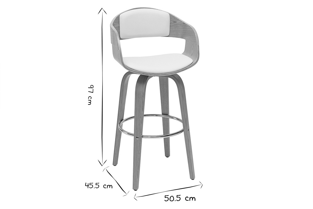 Tabouret de bar design pivotant blanc et bois clair H65 cm GAO