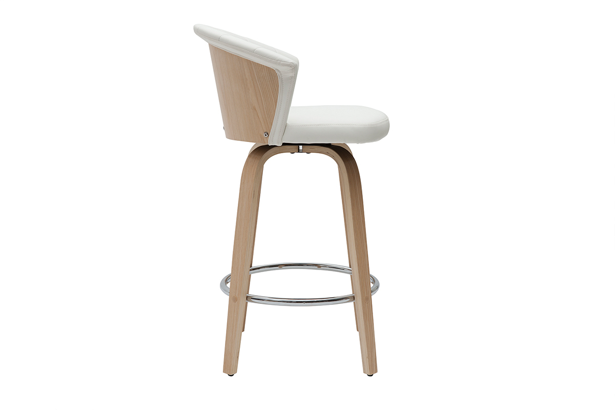 Tabouret de bar design pivotant blanc et bois clair H65cm ALBIN