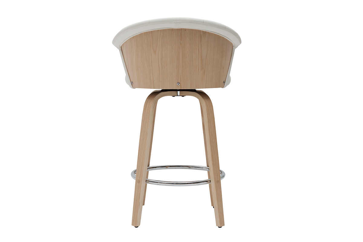 Tabouret de bar design pivotant blanc et bois clair H65cm ALBIN