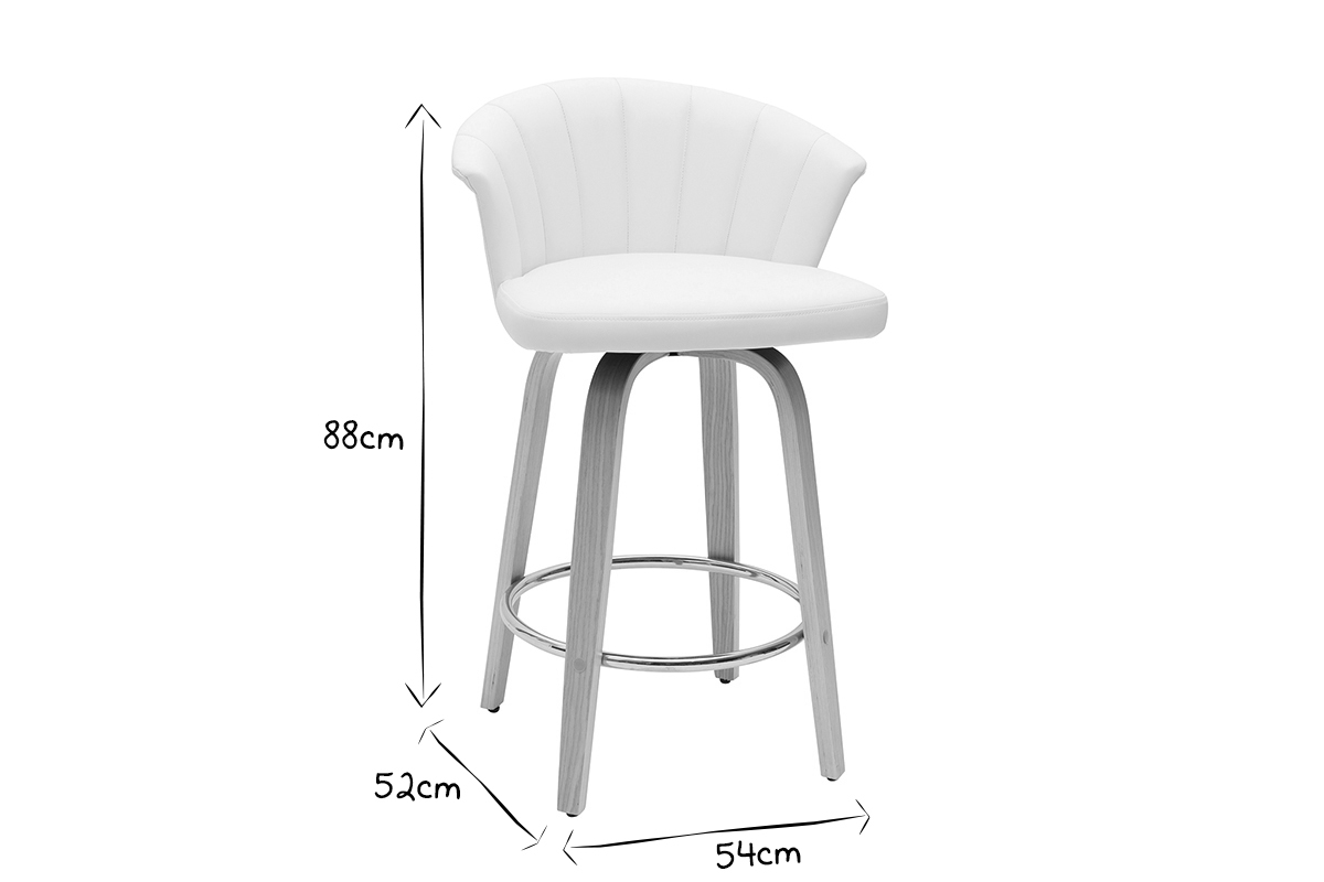 Tabouret de bar design pivotant blanc et bois clair H65cm ALBIN