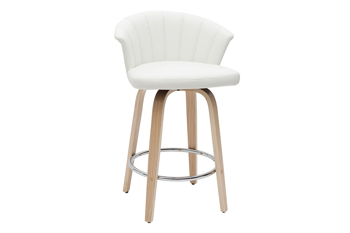 Tabouret de bar design pivotant blanc et bois clair H65cm ALBIN