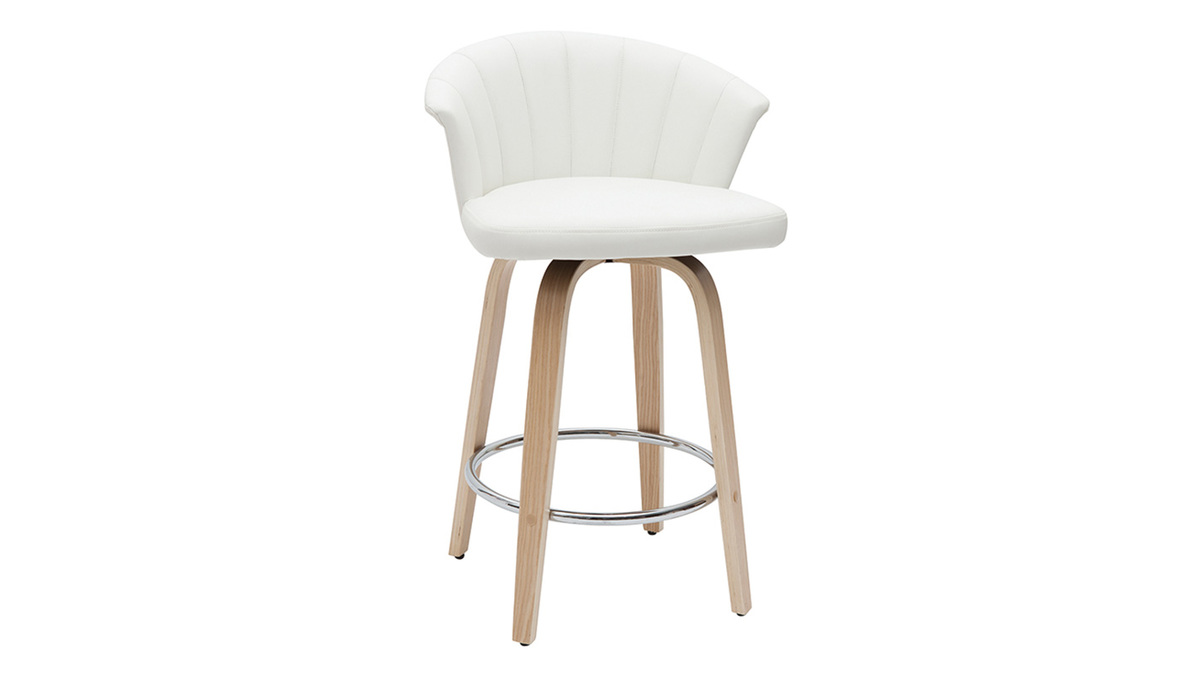 Tabouret de bar design pivotant blanc et bois clair H65cm ALBIN