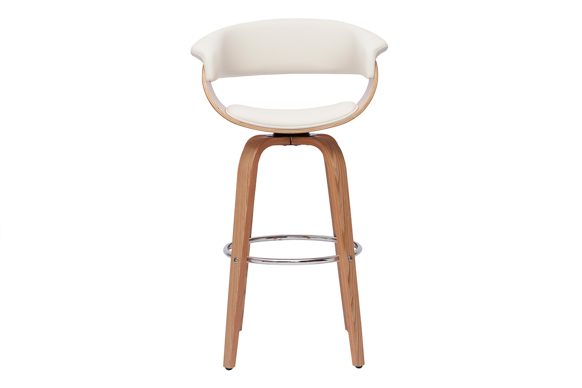 Tabouret de bar design pivotant blanc et bois clair H67 cm OKTAV