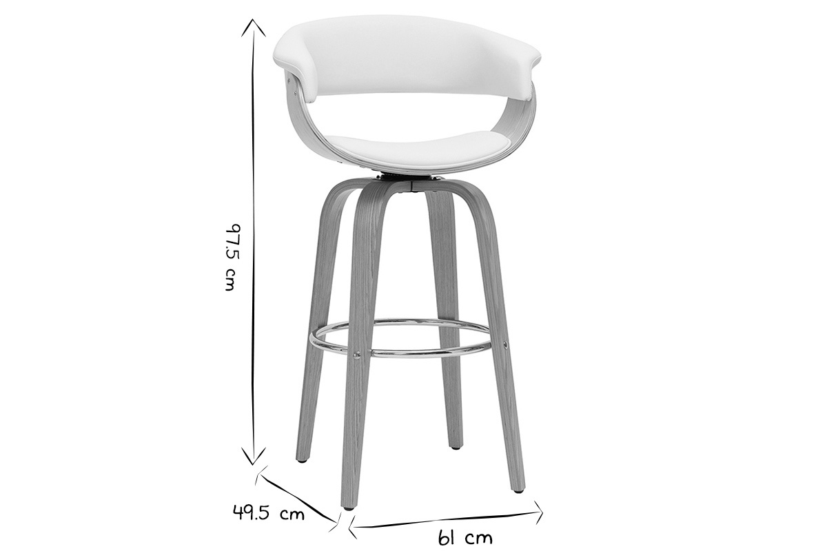 Tabouret de bar design pivotant blanc et bois clair H67 cm OKTAV