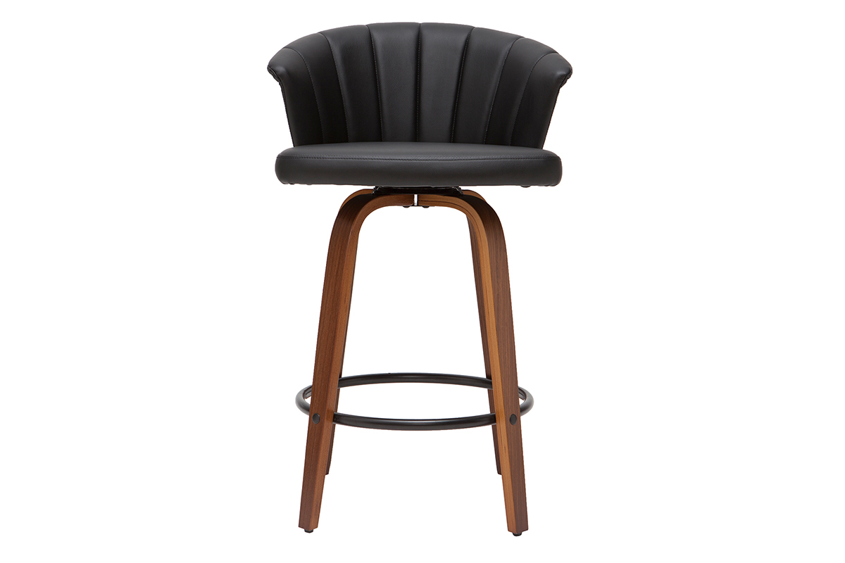 Tabouret de bar design pivotant noir et bois fonc H65cm ALBIN