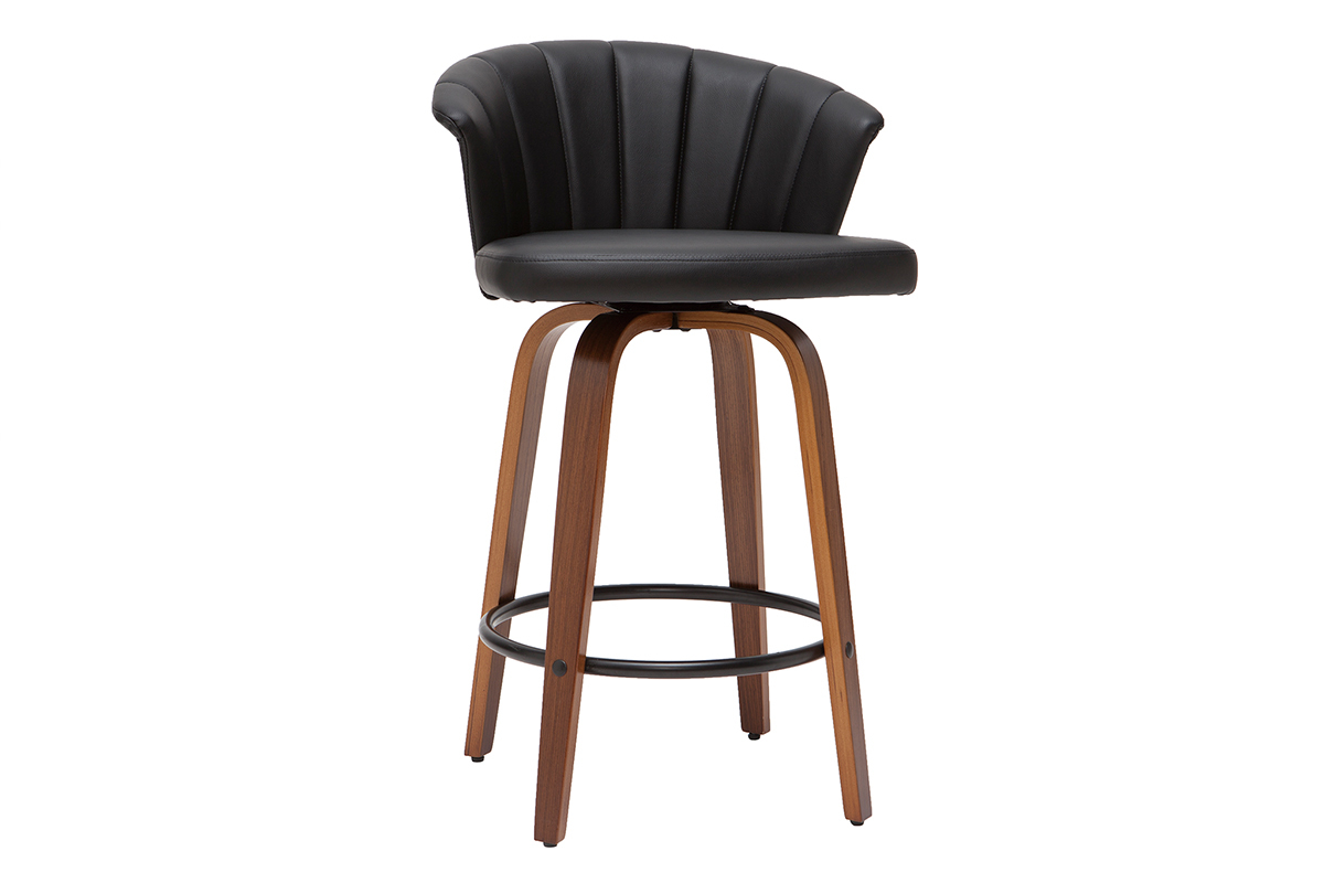 Tabouret de bar design pivotant noir et bois fonc H65cm ALBIN