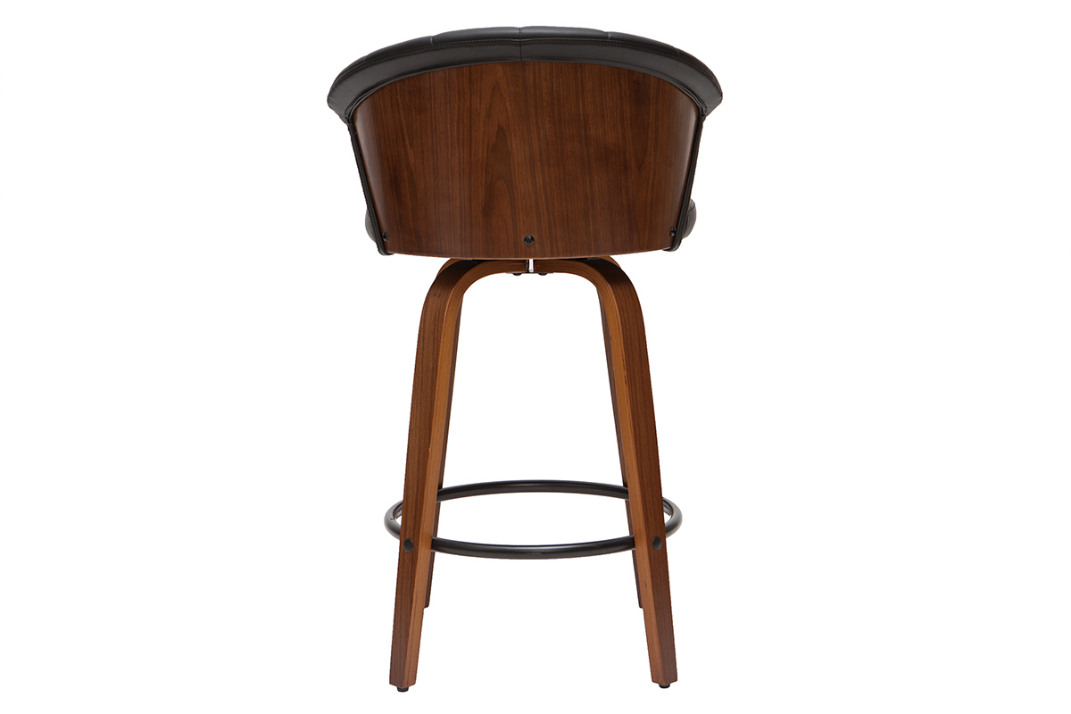 Tabouret de bar design pivotant noir et bois fonc H65cm ALBIN