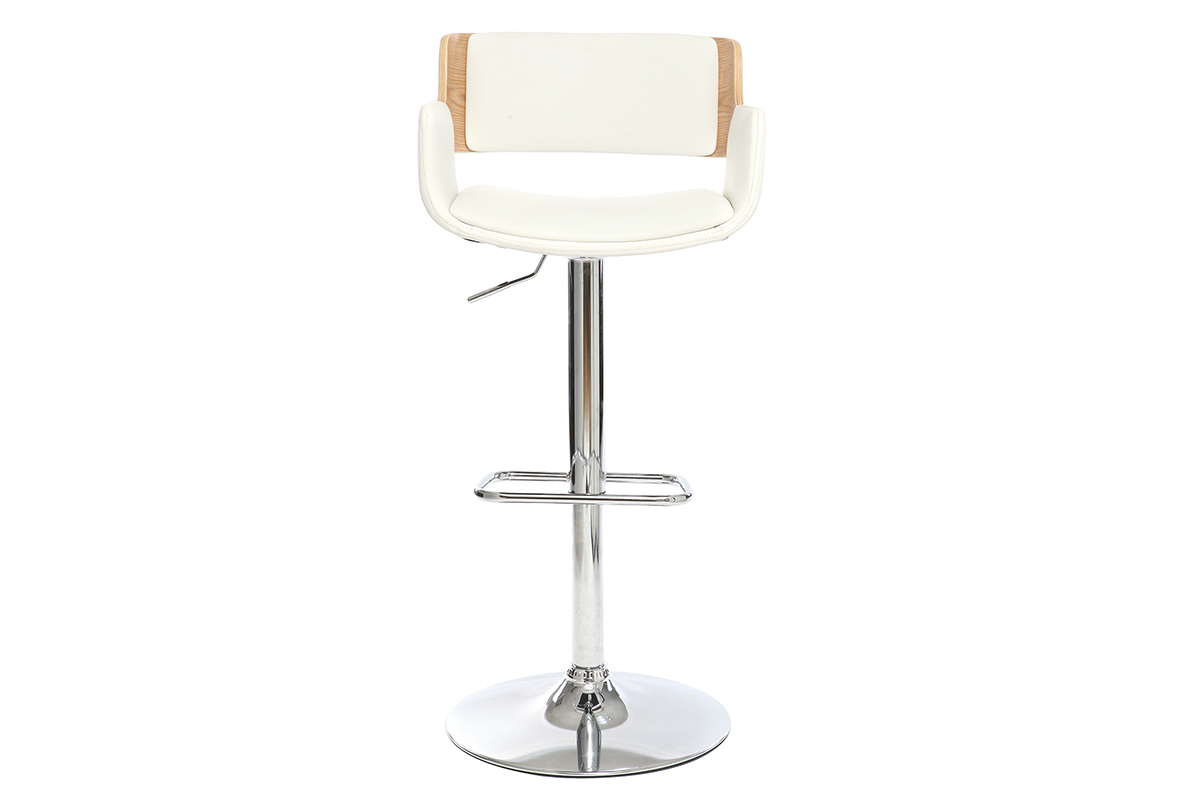 Tabouret de bar design polyurthane blanc et bois clair RAY