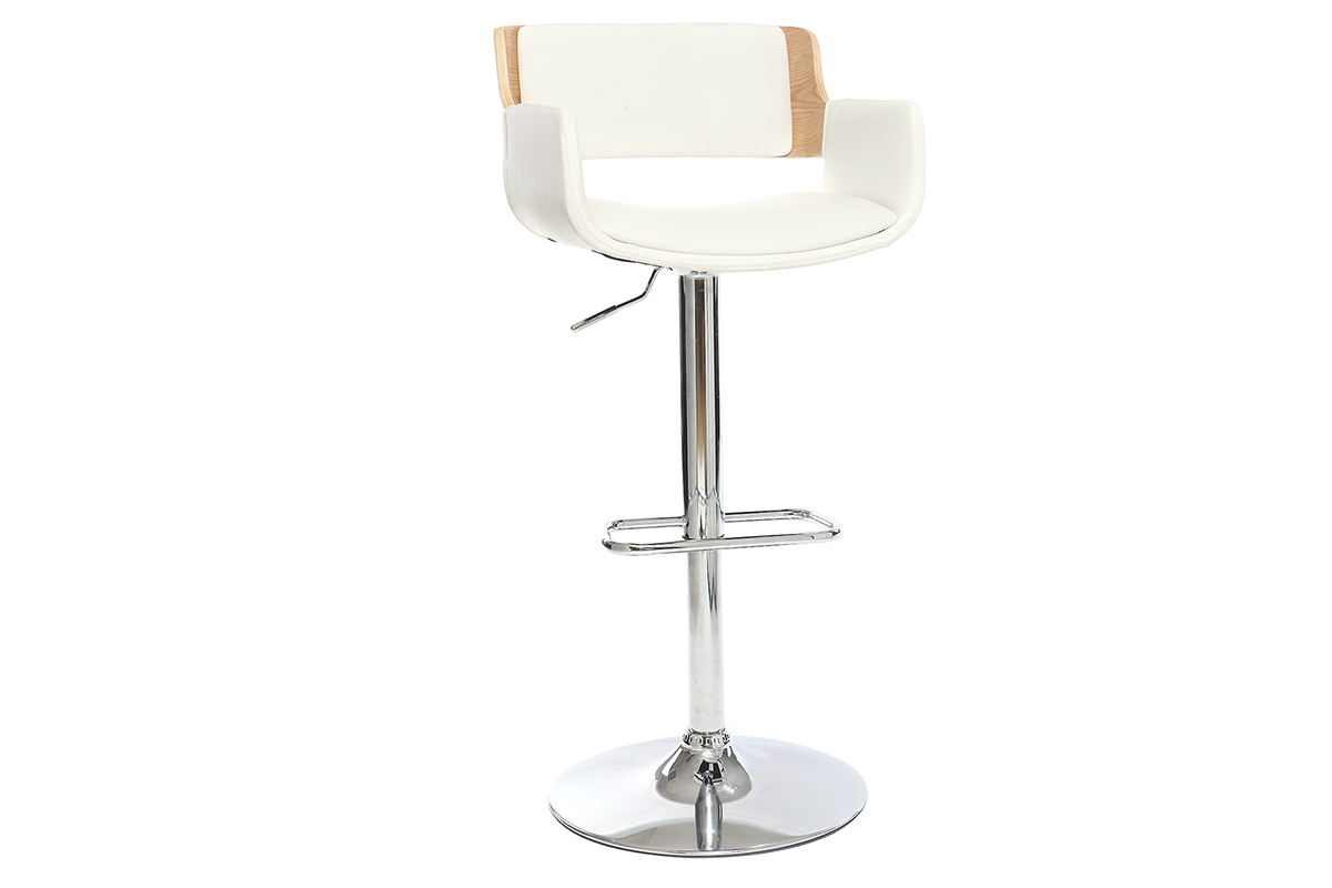 Tabouret de bar design polyurthane blanc et bois clair RAY