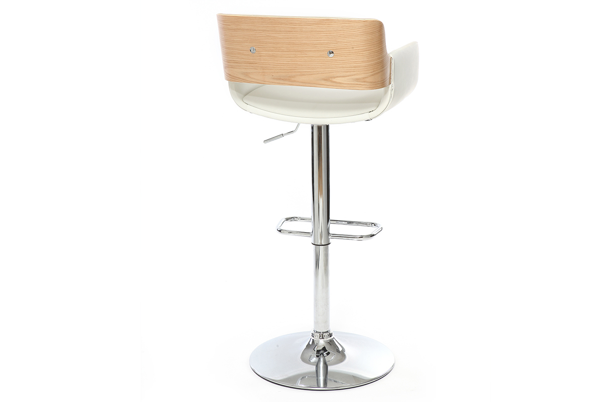 Tabouret de bar design polyurthane blanc et bois clair RAY