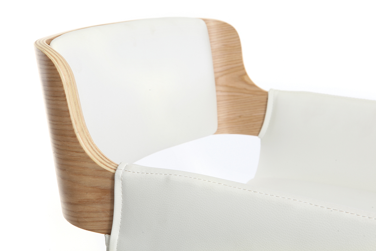 Tabouret de bar design polyurthane blanc et bois clair RAY