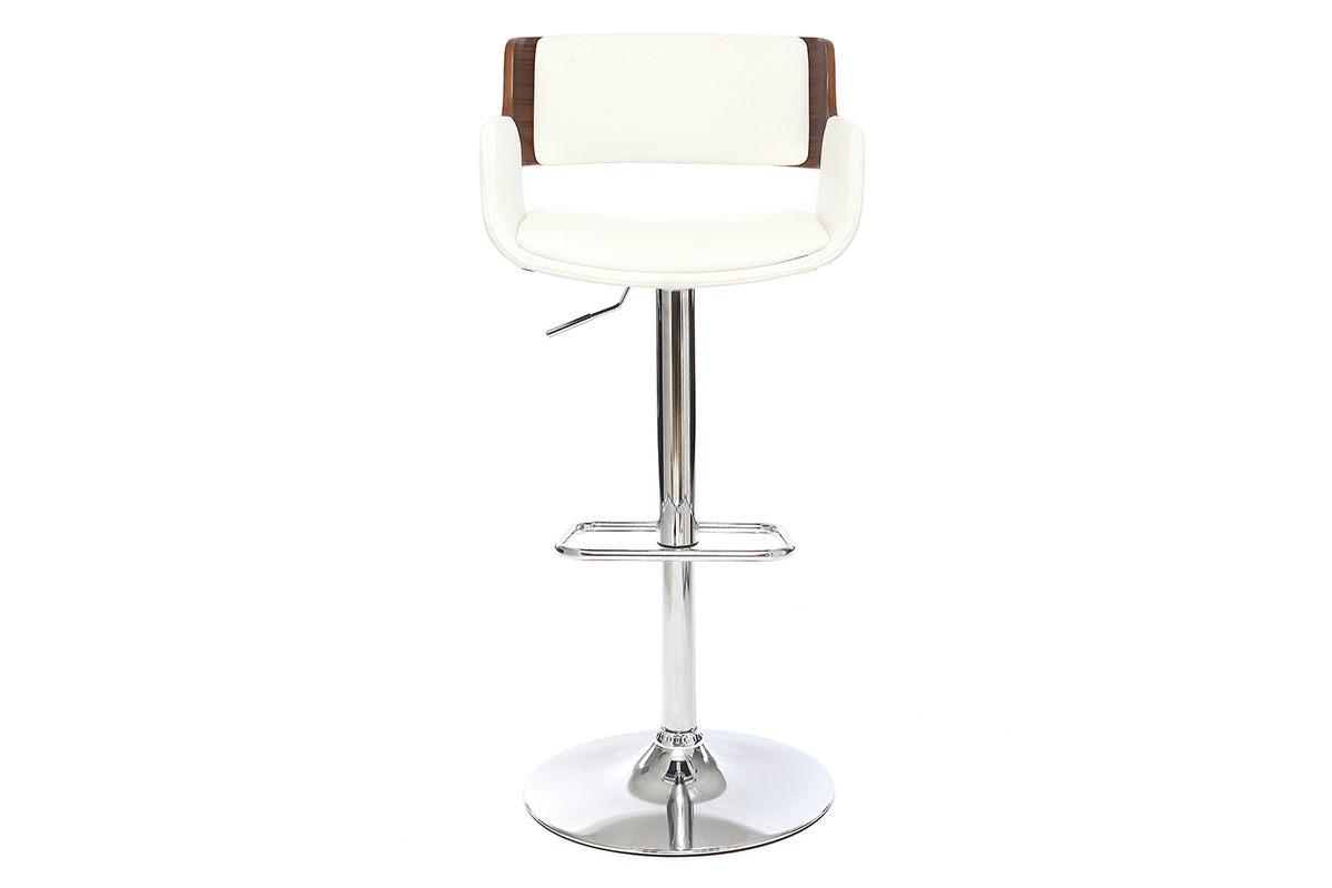 Tabouret de bar design polyurthane blanc et bois fonc RAY