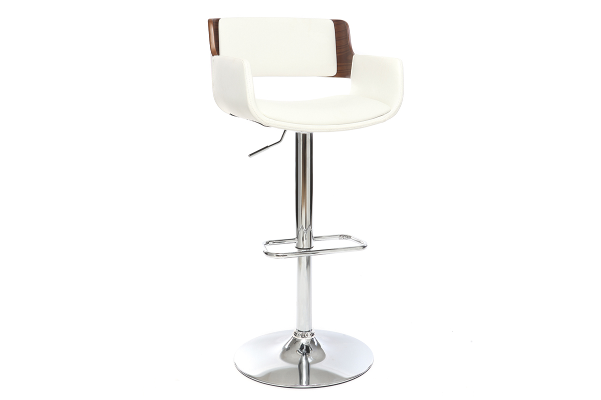 Tabouret de bar design polyurthane blanc et bois fonc RAY