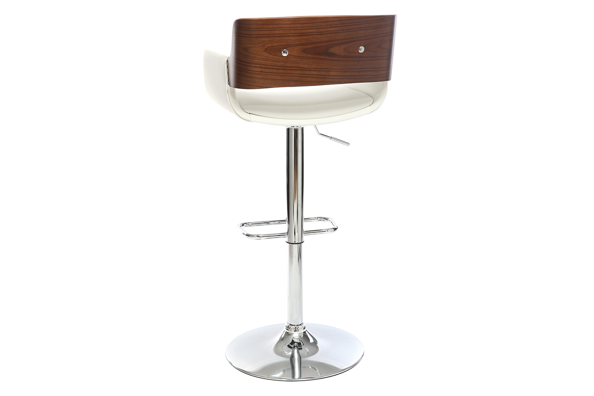 Tabouret de bar design polyurthane blanc et bois fonc RAY