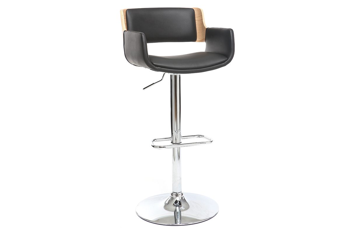 Tabouret de bar design polyurthane noir et bois clair RAY