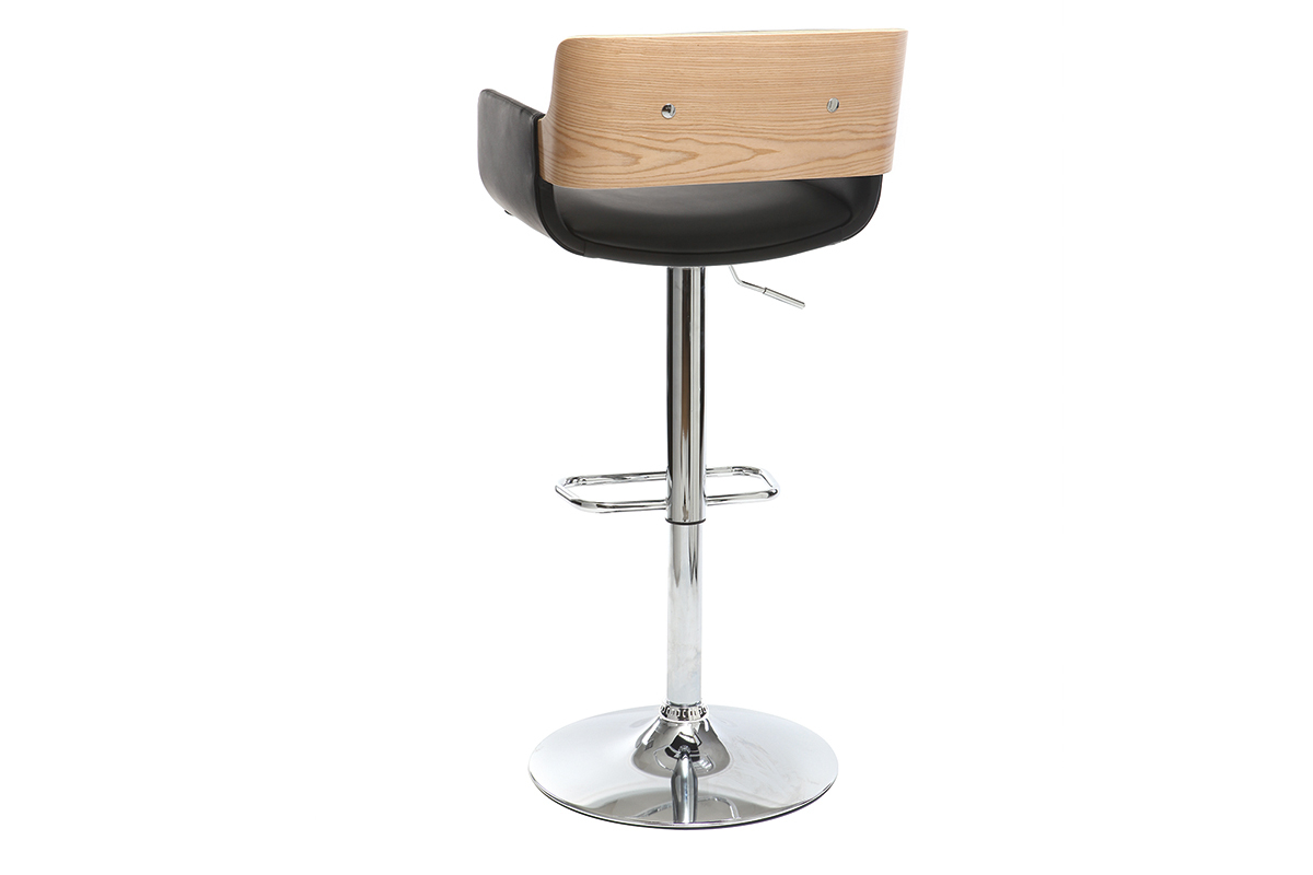 Tabouret de bar design polyurthane noir et bois clair RAY