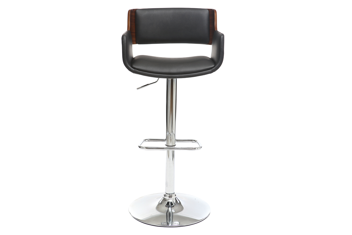 Tabouret de bar design polyurthane noir et bois fonc RAY