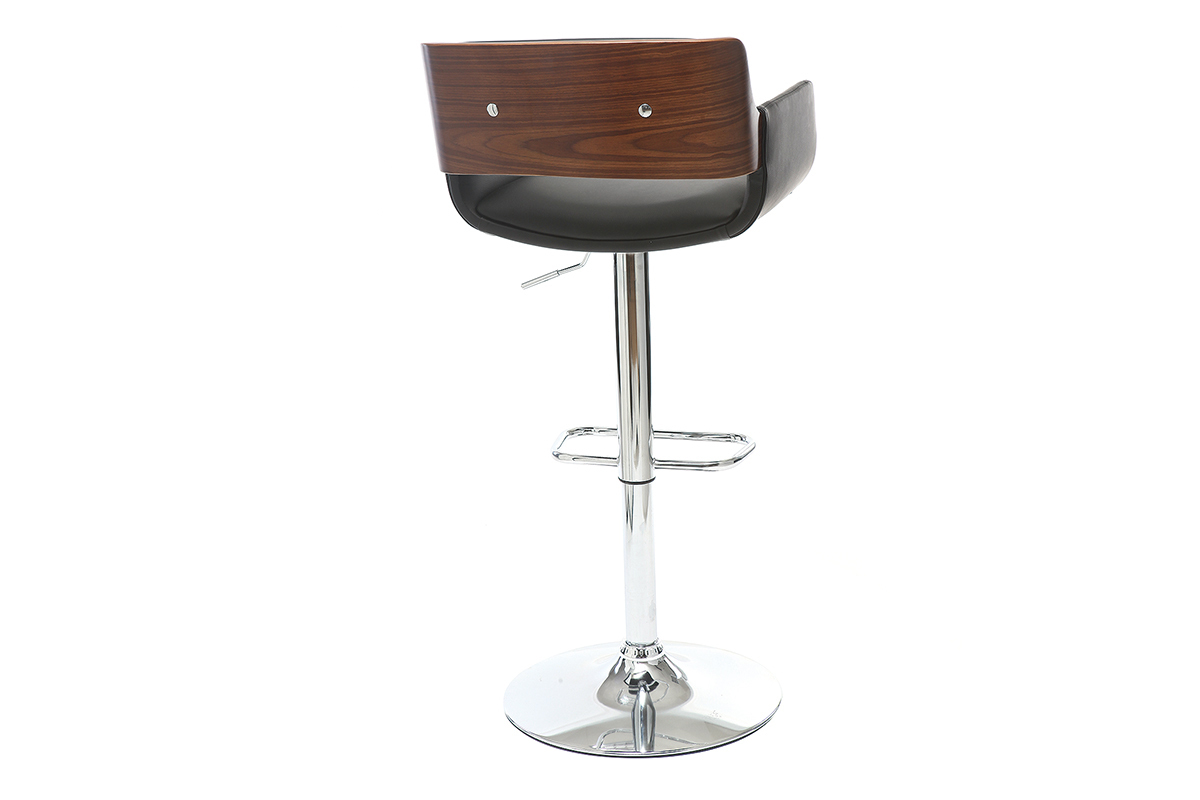 Tabouret de bar design polyurthane noir et bois fonc RAY