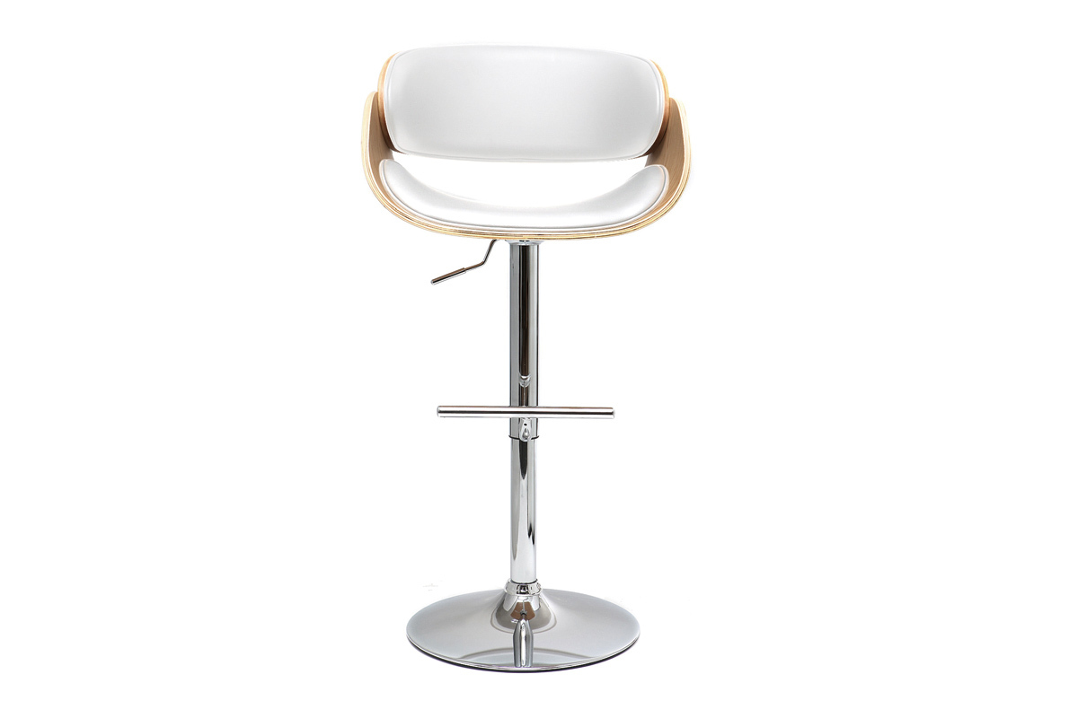 Tabouret de bar design rglable blanc et bois clair BENT