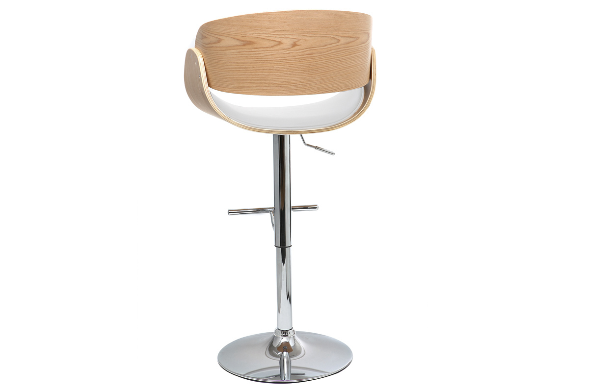 Tabouret de bar design rglable blanc et bois clair BENT