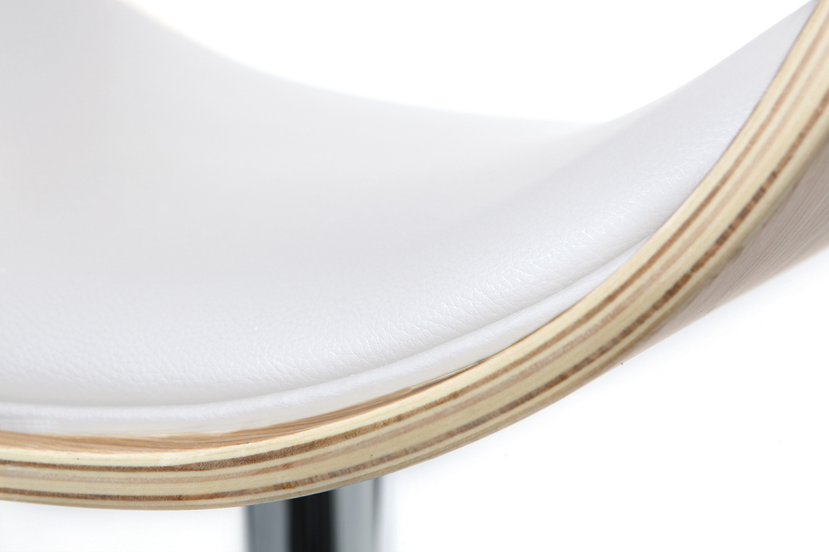 Tabouret de bar design rglable blanc et bois clair BENT