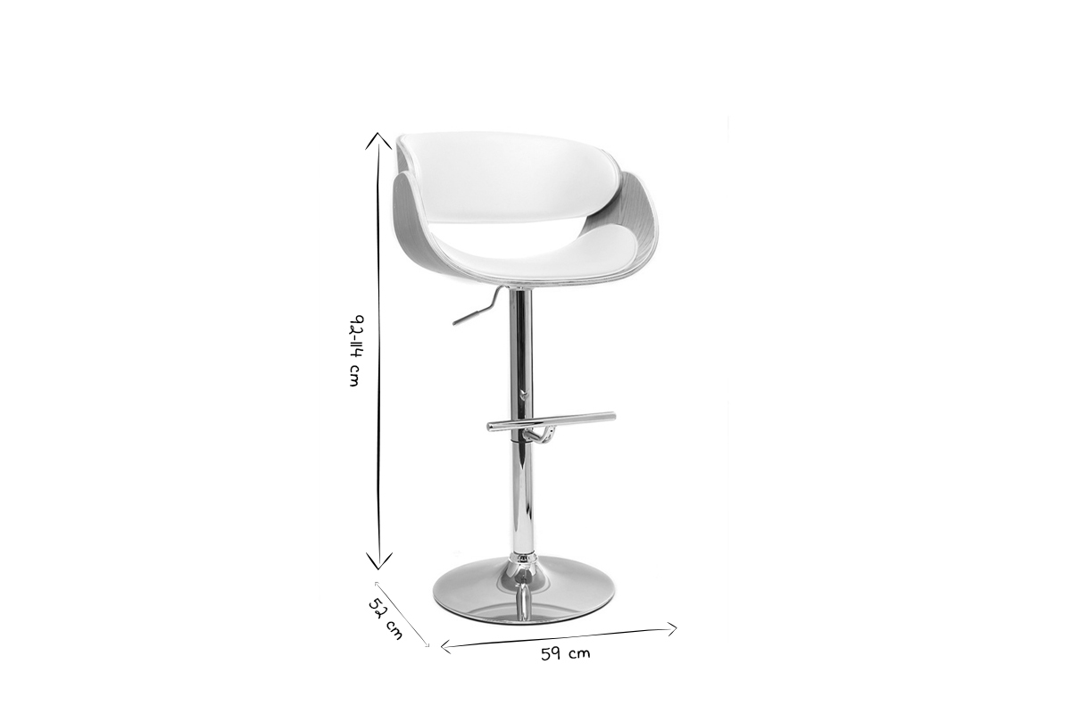 Tabouret de bar design rglable blanc et bois clair BENT