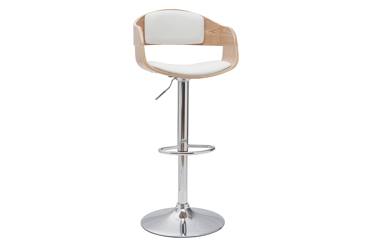 Tabouret de bar design rglable blanc et bois clair EUSTACHE