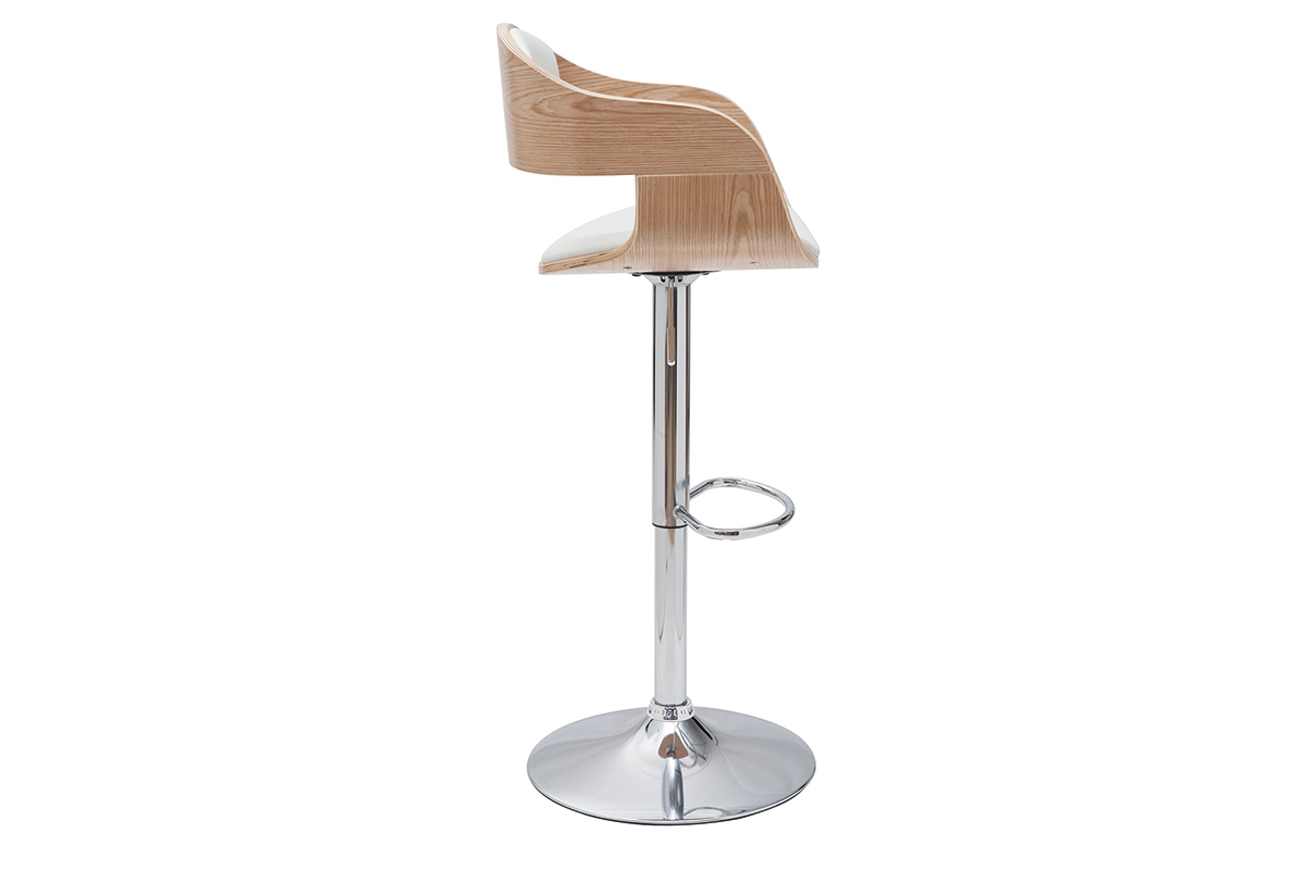 Tabouret de bar design rglable blanc et bois clair EUSTACHE