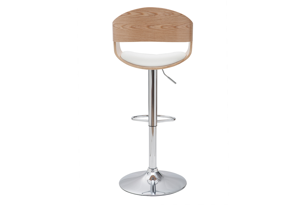 Tabouret de bar design rglable blanc et bois clair EUSTACHE