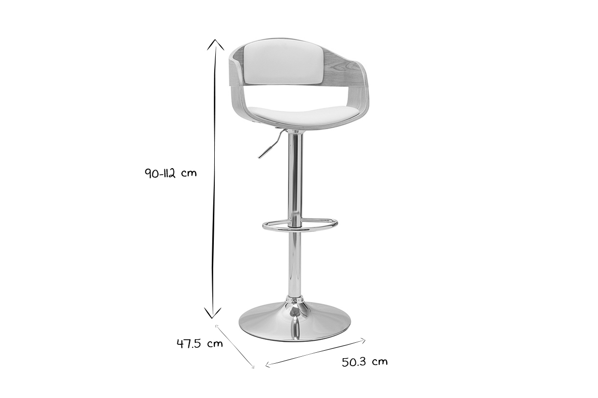 Tabouret de bar design rglable blanc et bois clair EUSTACHE