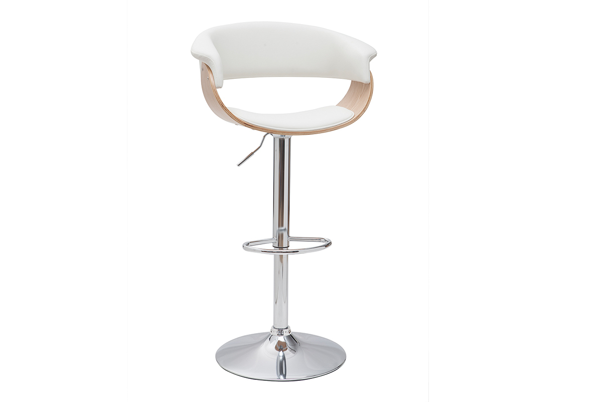 Tabouret de bar design rglable blanc et bois clair OKTAV