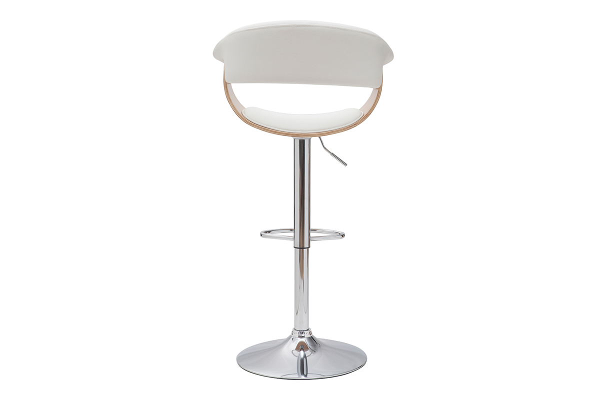 Tabouret de bar design rglable blanc et bois clair OKTAV