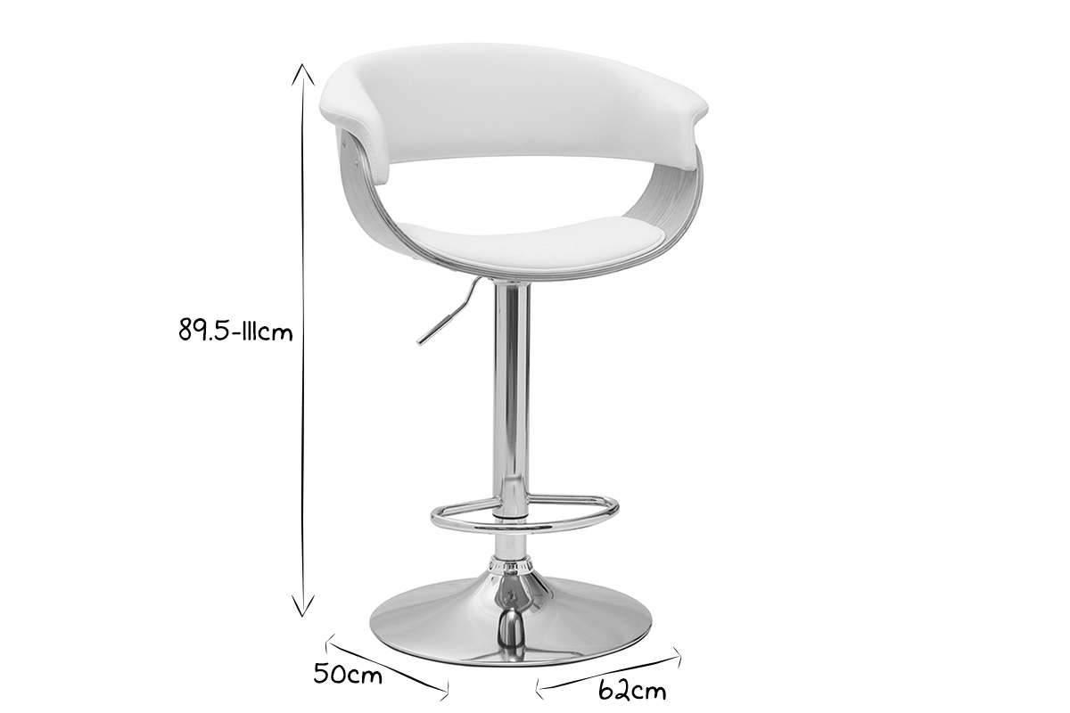 Tabouret de bar design rglable blanc et bois clair OKTAV