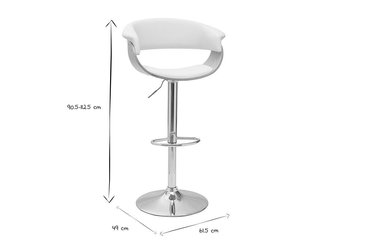 Tabouret de bar design rglable blanc et bois clair OKTAV