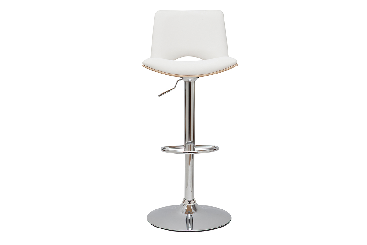 Tabouret de bar design rglable blanc et bois clair PANACH