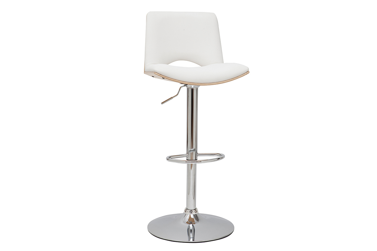 Tabouret de bar design rglable blanc et bois clair PANACH