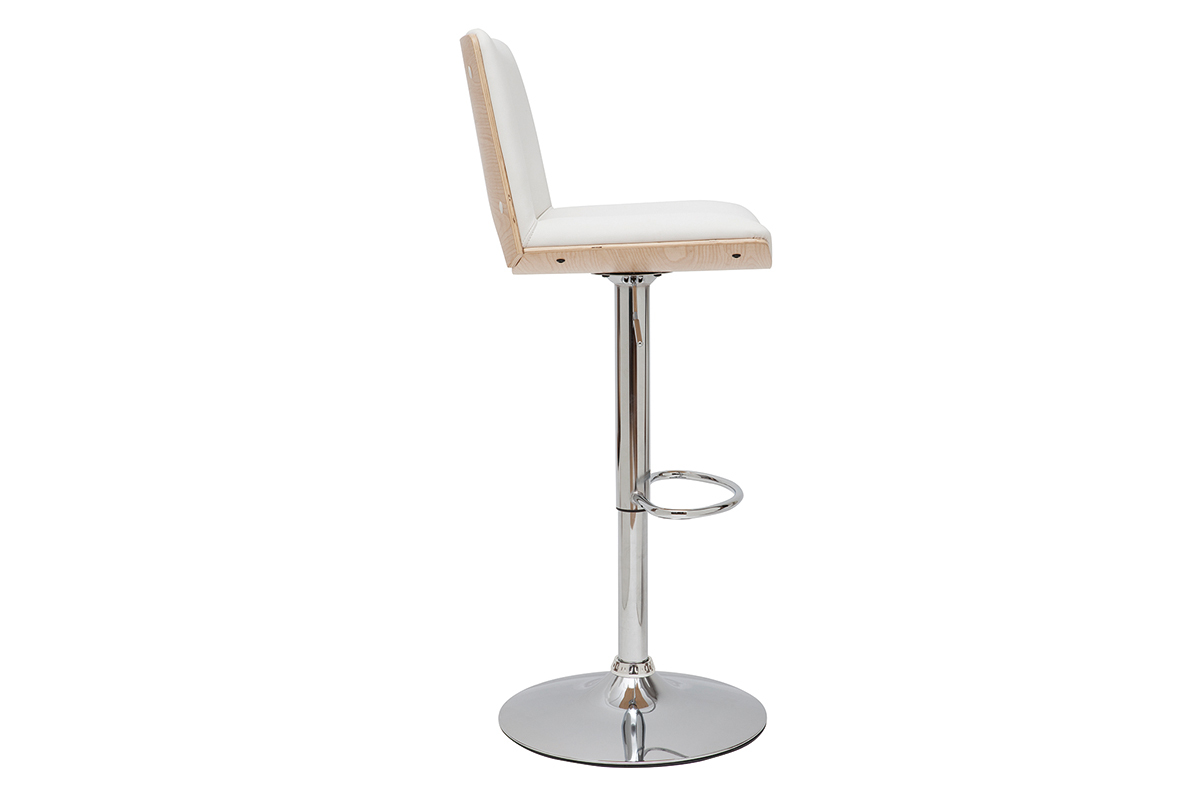 Tabouret de bar design rglable blanc et bois clair PANACH