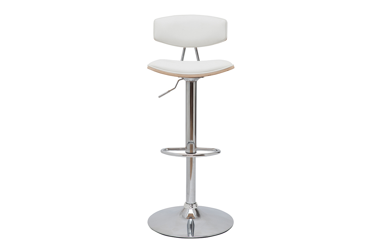 Tabouret de bar design rglable blanc et bois clair VASCO