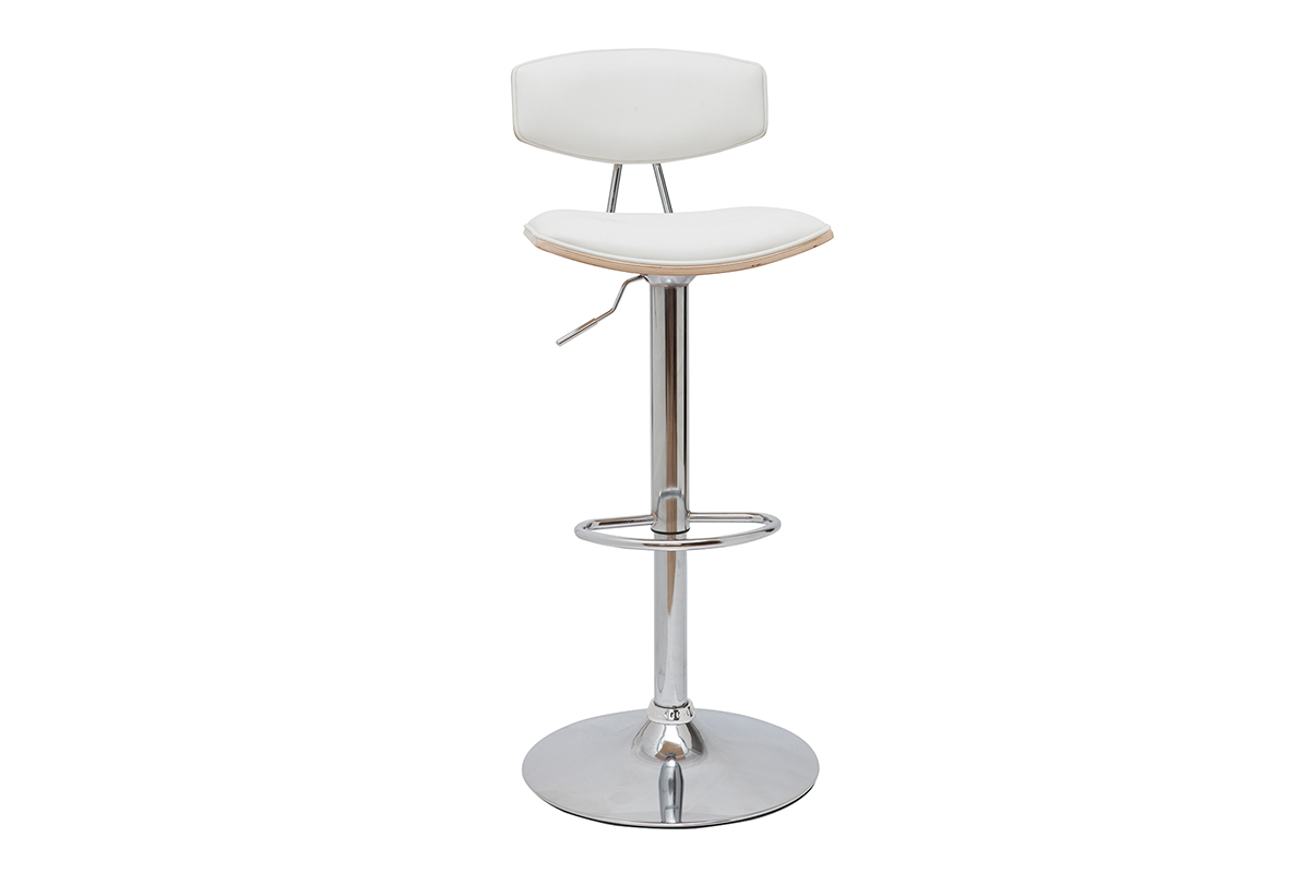 Tabouret de bar design rglable blanc et bois clair VASCO