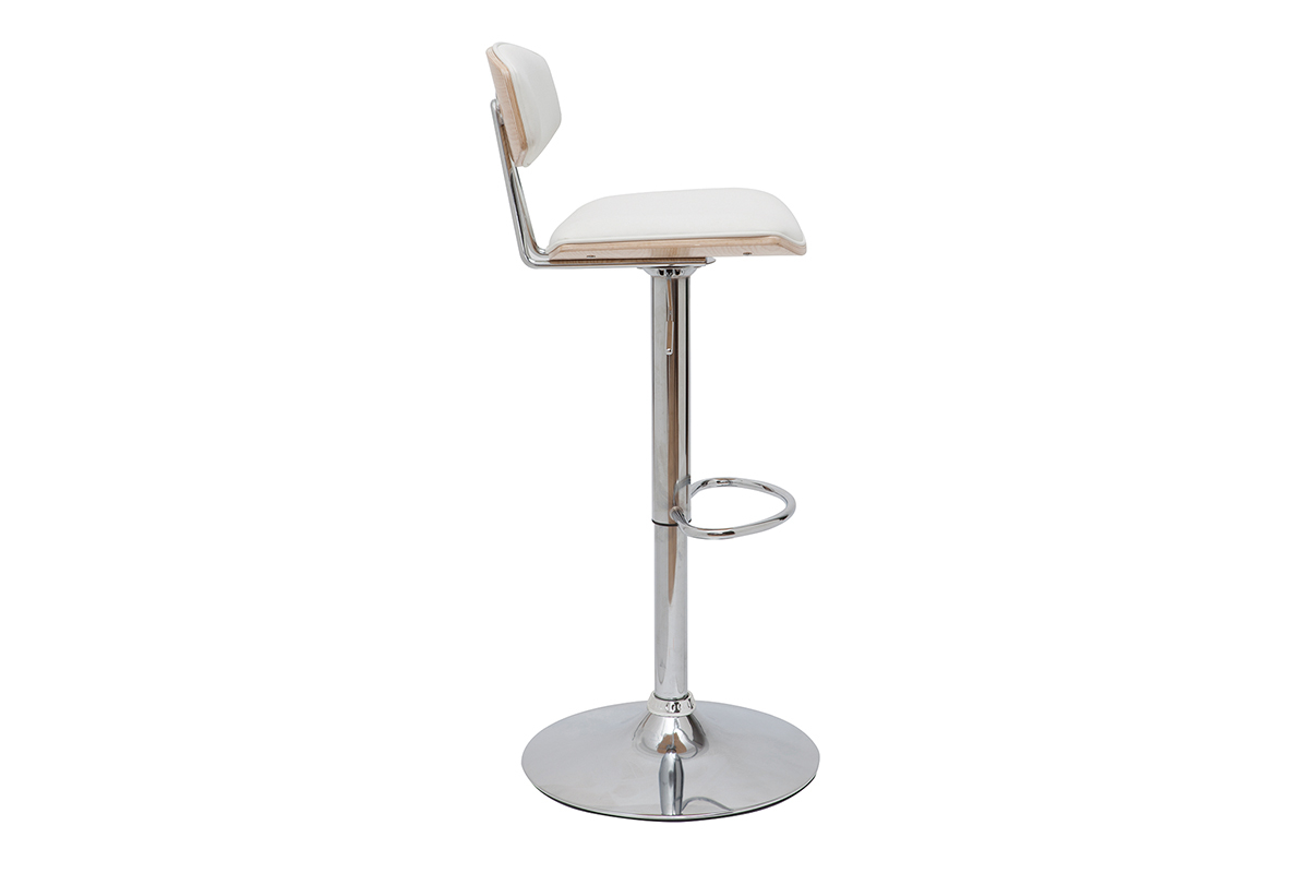 Tabouret de bar design rglable blanc et bois clair VASCO