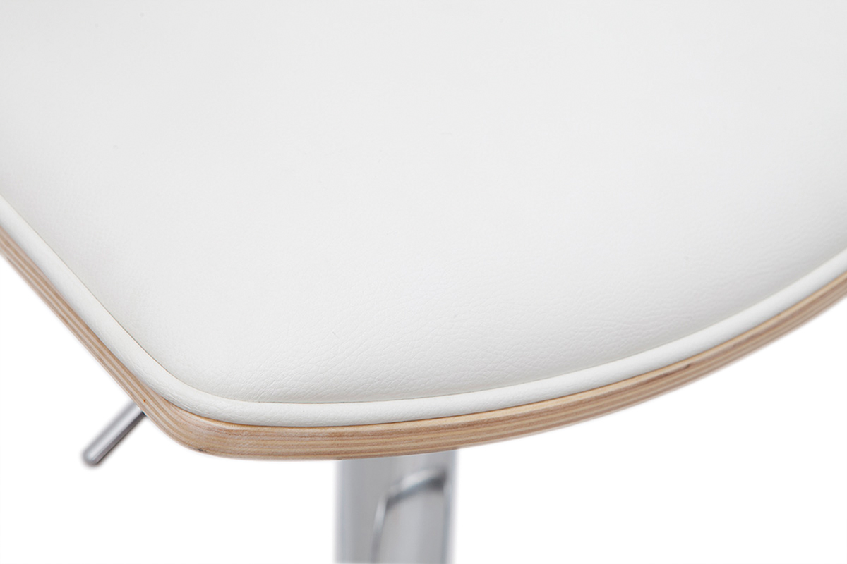 Tabouret de bar design rglable blanc et bois clair VASCO