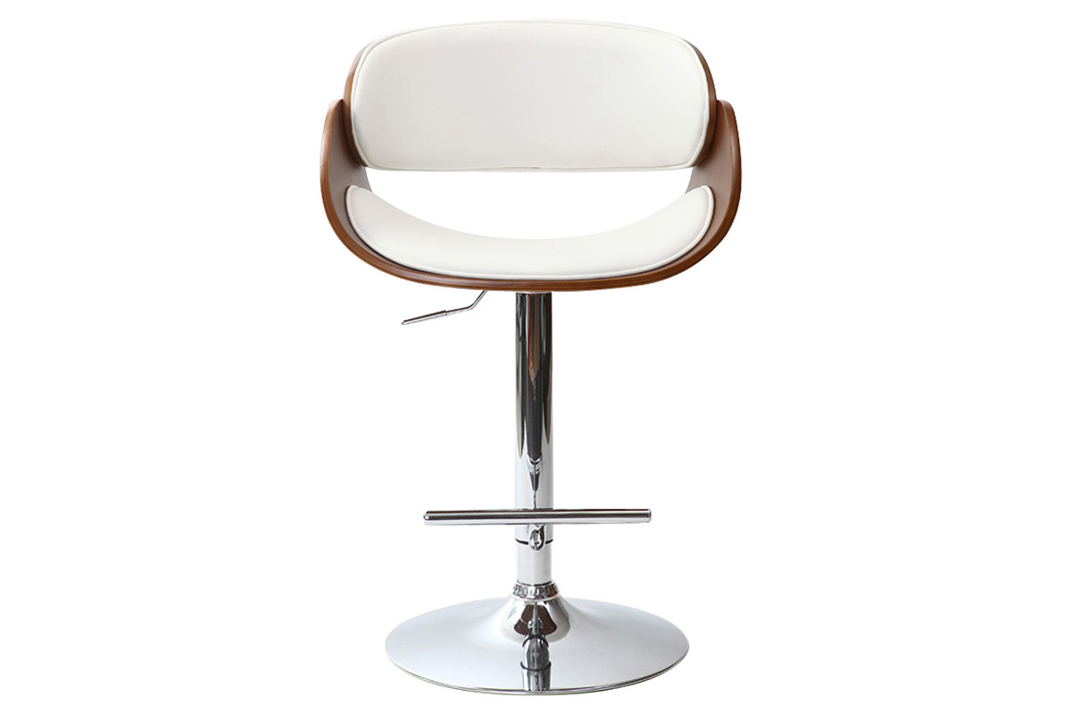 Tabouret de bar design rglable blanc et bois fonc BENT