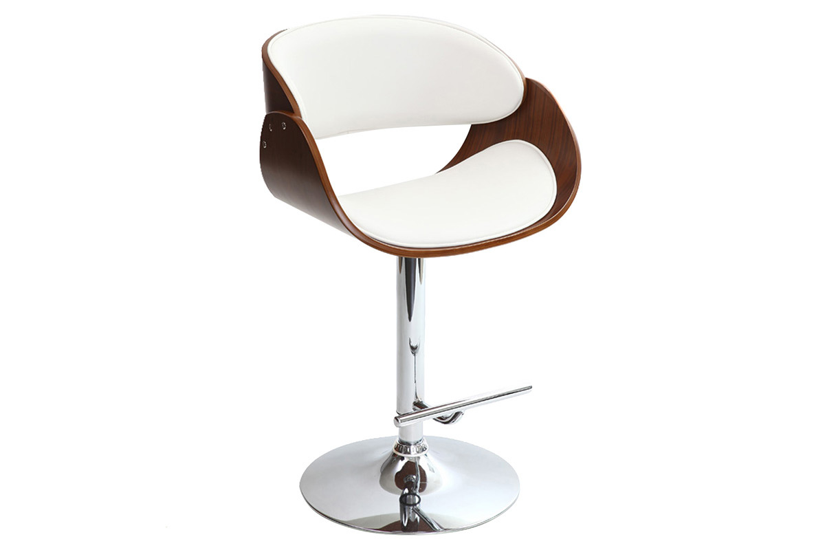 Tabouret de bar design rglable blanc et bois fonc BENT