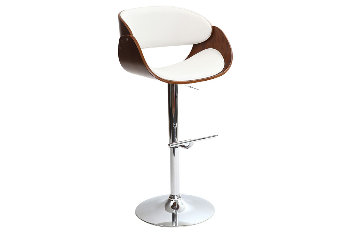 Tabouret de bar design rglable blanc et bois fonc BENT