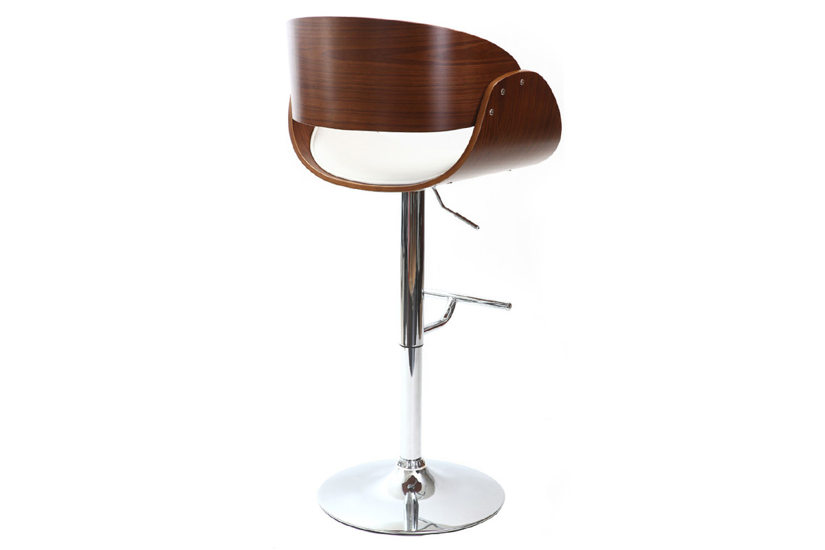 Tabouret de bar design rglable blanc et bois fonc BENT