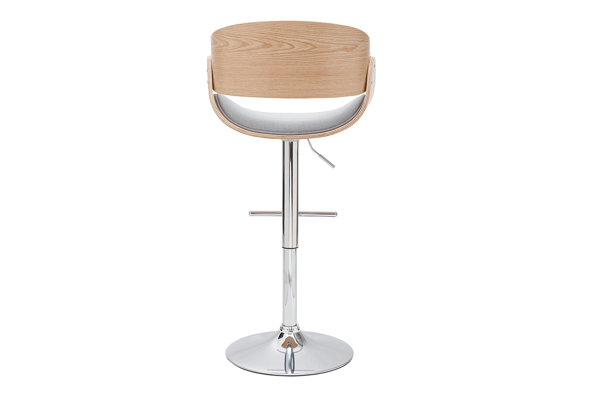 Tabouret de bar design rglable en tissu gris clair et bois clair BENT