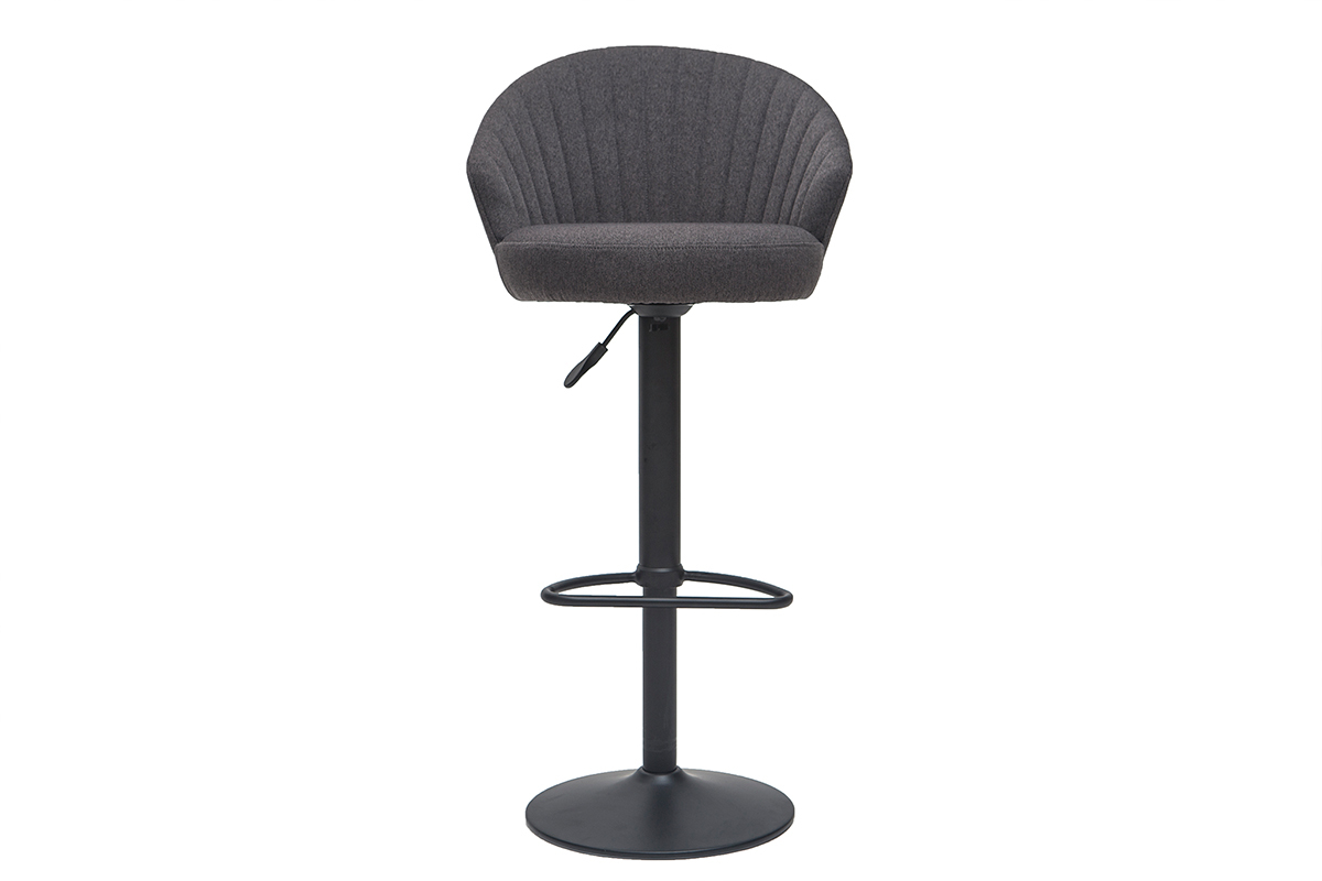 Tabouret de bar design rglable et pivotant en tissu gris fonc IZAAC