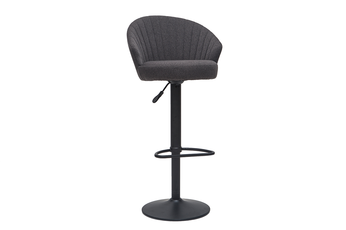 Tabouret de bar design rglable et pivotant en tissu gris fonc IZAAC