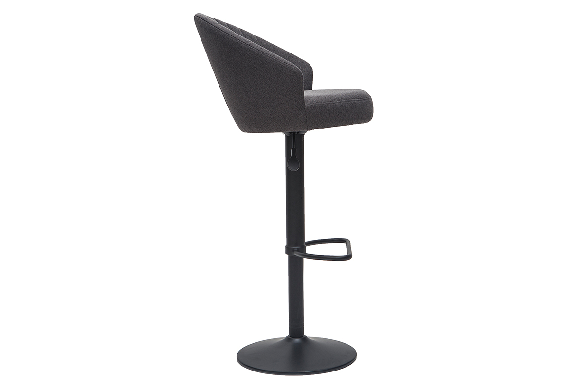 Tabouret de bar design rglable et pivotant en tissu gris fonc IZAAC